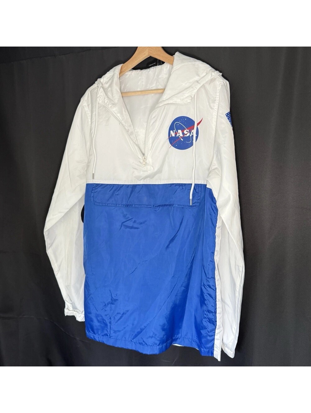 NASA Space Shuttle Mission Patch Windbreaker Jacket Mens M Blue White Pullover